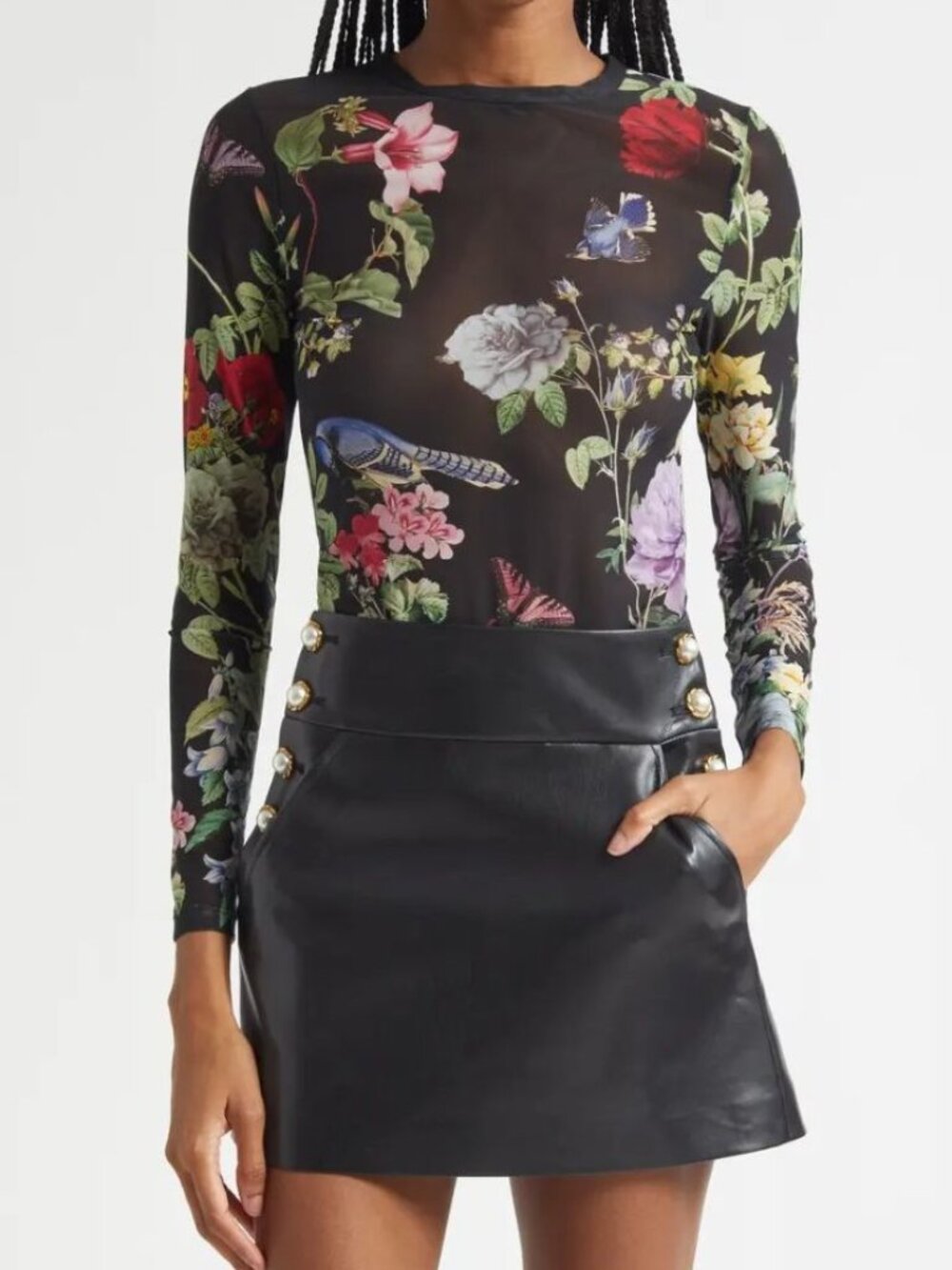 Alice + Olivia Delaina Venus Floral Mesh Top Small